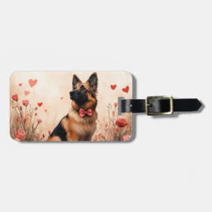 Belgischer Schäferhund mit Rosen - Valentinstag Gepäckanhänger