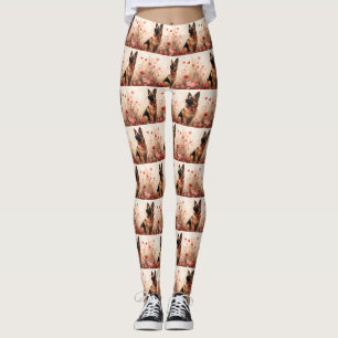 Belgischer Schäferhund mit Rosen - Valentinstag Leggings