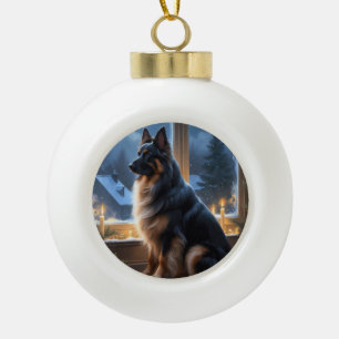 Belgischer Schäferhund mit Weihnachtsbeleuchtung F Keramik Kugel-Ornament