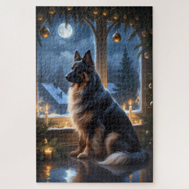 Belgischer Schäferhund mit Weihnachtsbeleuchtung U (Vertikal)