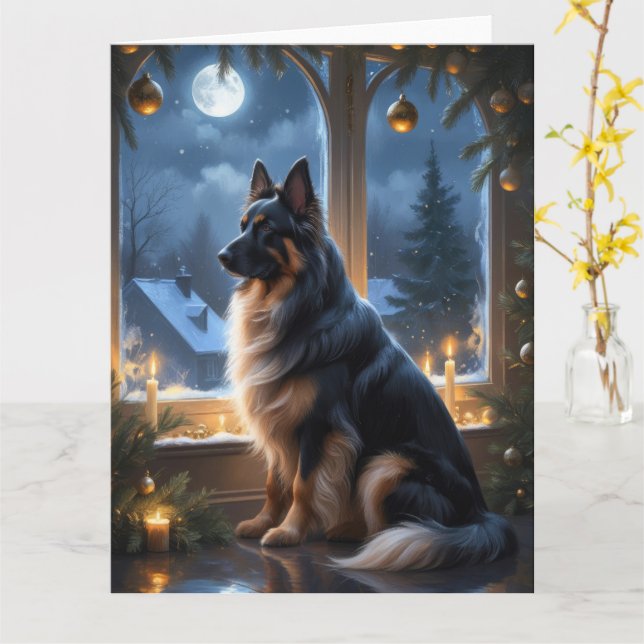 Belgischer Schäferhund mit Weihnachtsbeleuchtung U Karte (Gelbe Blume)