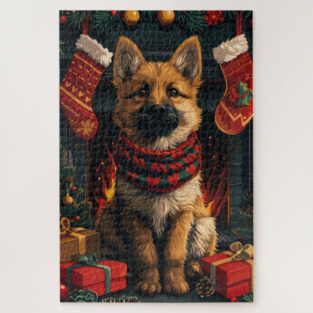Belgischer Schäferhund mit Weihnachtsgeschenk Kami (Vertikal)