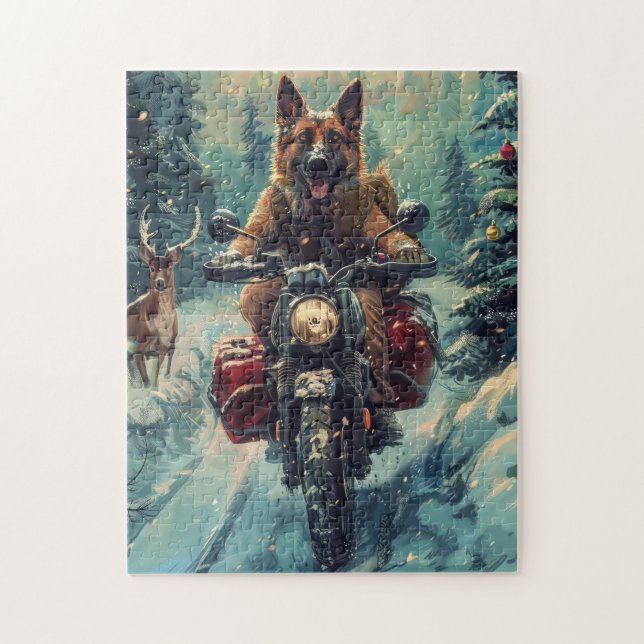 Belgischer Schäferhund Riding Motorrad Weihnachten (Vertikal)