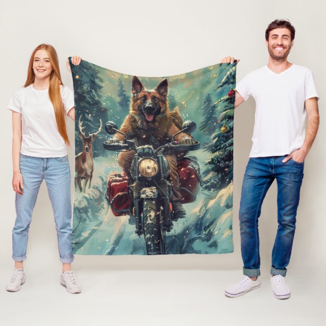 Belgischer Schäferhund Riding Motorrad Weihnachten Fleecedecke (Beispiel)
