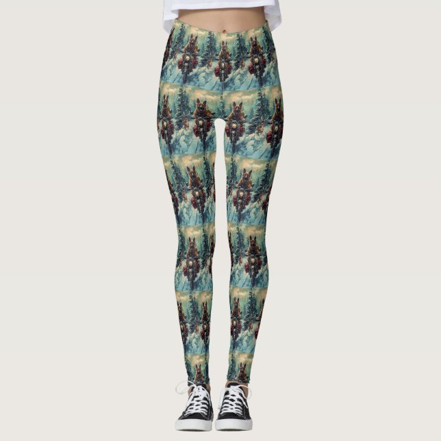 Belgischer Schäferhund Riding Motorrad Weihnachten Leggings (Vorderseite)