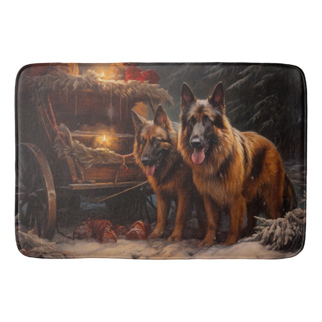 Belgischer Schäferhund Snowy Sleigh Weihnachtsdeko Badematte (Vorderseite)