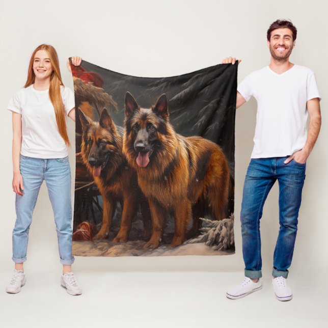 Belgischer Schäferhund Snowy Sleigh Weihnachtsdeko Fleecedecke (Beispiel)