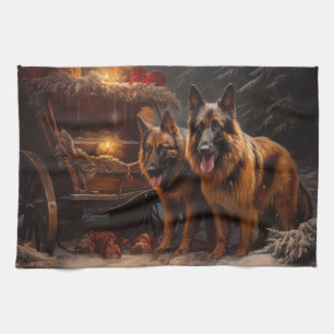 Belgischer Schäferhund Snowy Sleigh Weihnachtsdeko Geschirrtuch