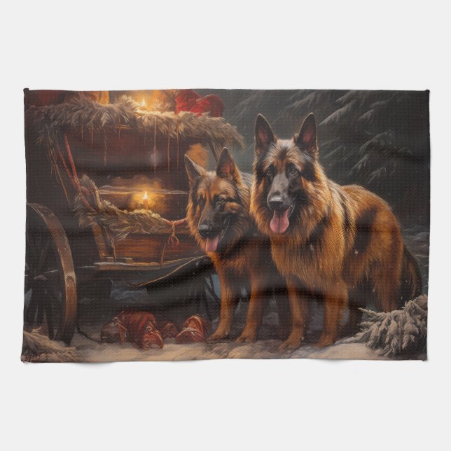 Belgischer Schäferhund Snowy Sleigh Weihnachtsdeko Geschirrtuch (Horizontal)
