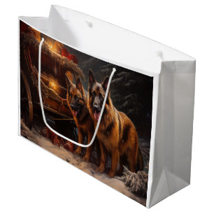 Belgischer Schäferhund Snowy Sleigh Weihnachtsdeko Große Geschenktüte