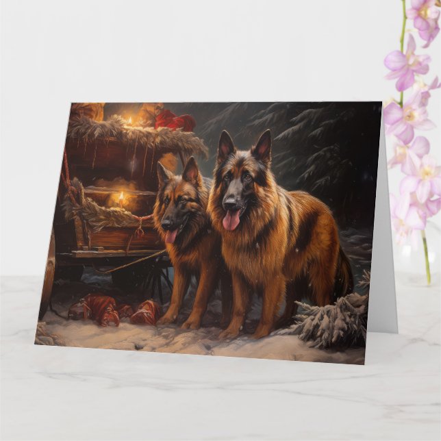 Belgischer Schäferhund Snowy Sleigh Weihnachtsdeko Karte (Orchidee)