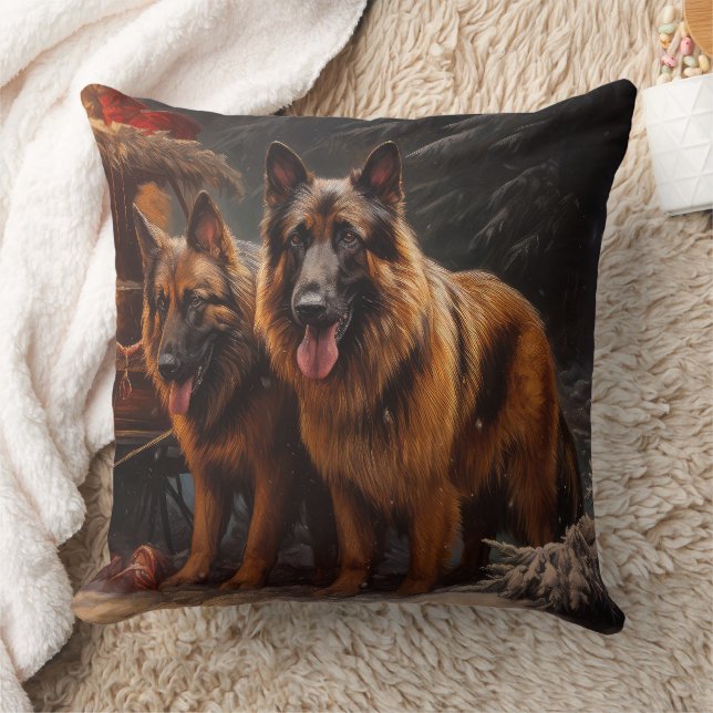 Belgischer Schäferhund Snowy Sleigh Weihnachtsdeko Kissen (Decke)