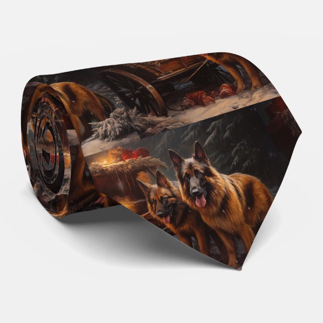 Belgischer Schäferhund Snowy Sleigh Weihnachtsdeko Krawatte (Gerollt)