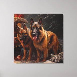 Belgischer Schäferhund Snowy Sleigh Weihnachtsdeko Leinwanddruck
