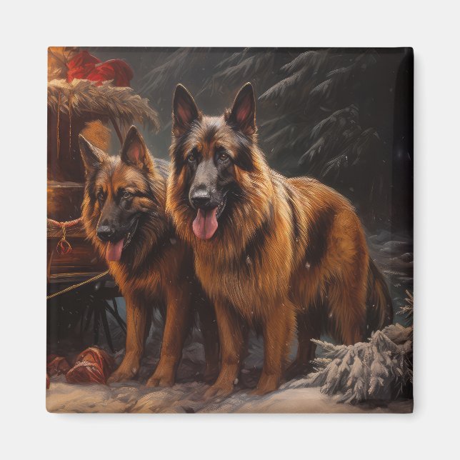 Belgischer Schäferhund Snowy Sleigh Weihnachtsdeko Magnet (Vorne)