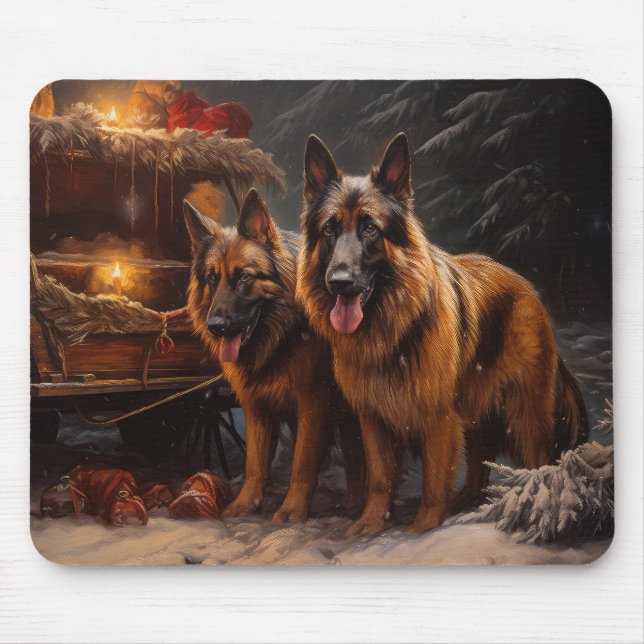 Belgischer Schäferhund Snowy Sleigh Weihnachtsdeko Mousepad (Vorne)