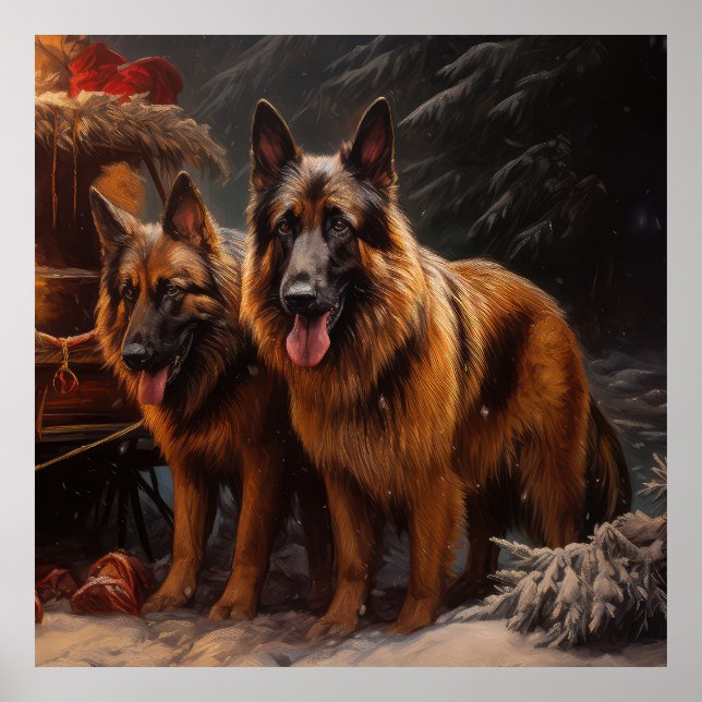 Belgischer Schäferhund Snowy Sleigh Weihnachtsdeko Poster (Vorne)
