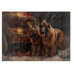 Belgischer Schäferhund Snowy Sleigh Weihnachtsdeko Schneidebrett