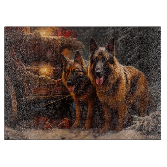 Belgischer Schäferhund Snowy Sleigh Weihnachtsdeko Schneidebrett (Vorderseite)