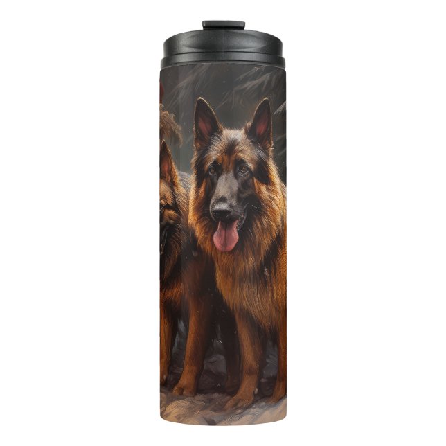Belgischer Schäferhund Snowy Sleigh Weihnachtsdeko Thermosbecher (Vorderseite)