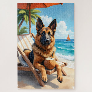 Belgischer Schäferhund Strandentspannungsszene
