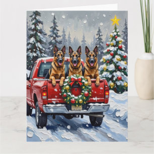 Belgischer Schäferhund Weihnachten Roter LKW Urlau Karte