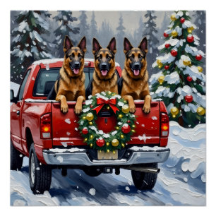 Belgischer Schäferhund Weihnachten Roter LKW Urlau Poster