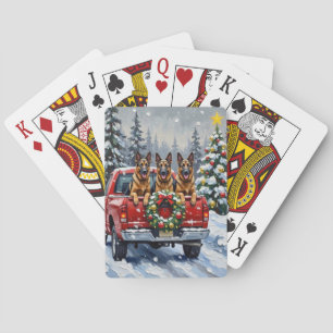Belgischer Schäferhund Weihnachten Roter LKW Urlau Spielkarten