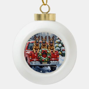 Belgischer Schäferhund Weihnachten Rotes Lastwagen Keramik Kugel-Ornament