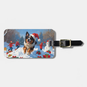 Belgischer Schäferhund Weihnachtliche Schneeszene Gepäckanhänger
