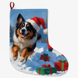 Belgischer Schäferhund Weihnachtliche Schneeszene Großer Weihnachtsstrumpf