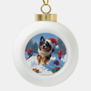 Belgischer Schäferhund Weihnachtliches Schneeszena Keramik Kugel-Ornament
