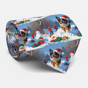 Belgischer Schäferhund Weihnachtliches Schneeszena Krawatte