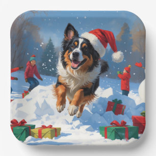 Belgischer Schäferhund Weihnachtliches Schneeszena Pappteller