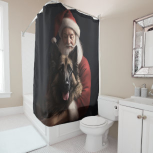 Belgischer Schäferhund Weihnachtsmann Feierliche W Duschvorhang