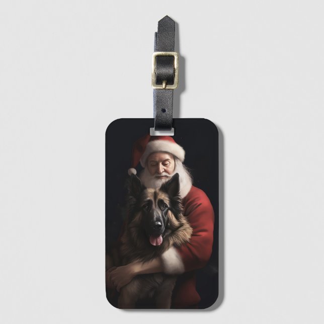 Belgischer Schäferhund Weihnachtsmann Feierliche W Gepäckanhänger (Vorderseite Vertikal)