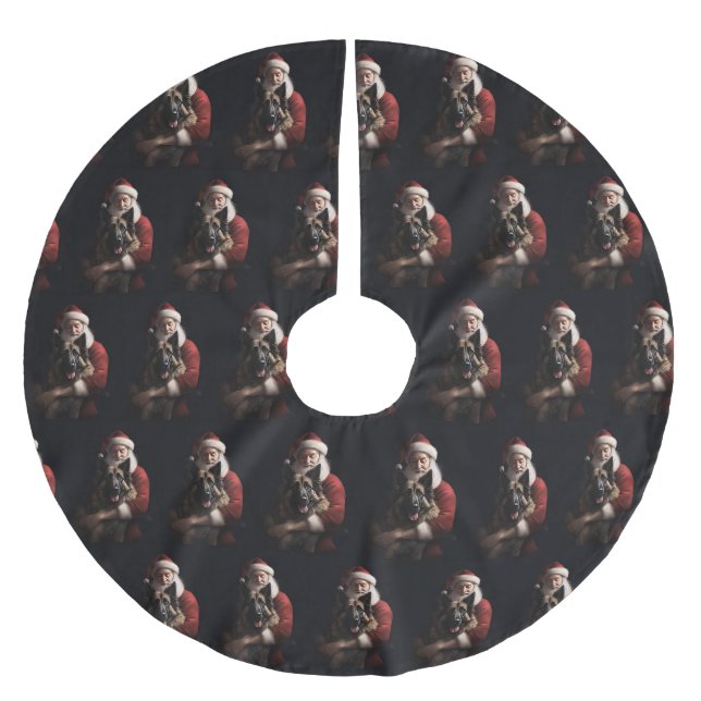 Belgischer Schäferhund Weihnachtsmann Feierliche W Polyester Weihnachtsbaumdecke (Vorderseite)