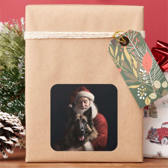 Belgischer Schäferhund Weihnachtsmann Feierliche W Quadratischer Aufkleber (Feiertag)