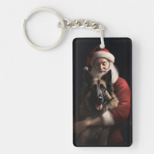 Belgischer Schäferhund Weihnachtsmann Festliches W Schlüsselanhänger