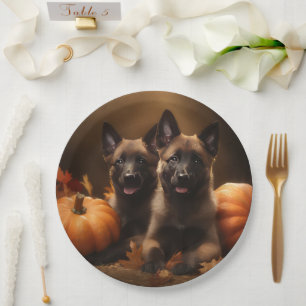 Belgischer Schäferhund-Welpe Herbstfreude Kürbis Pappteller
