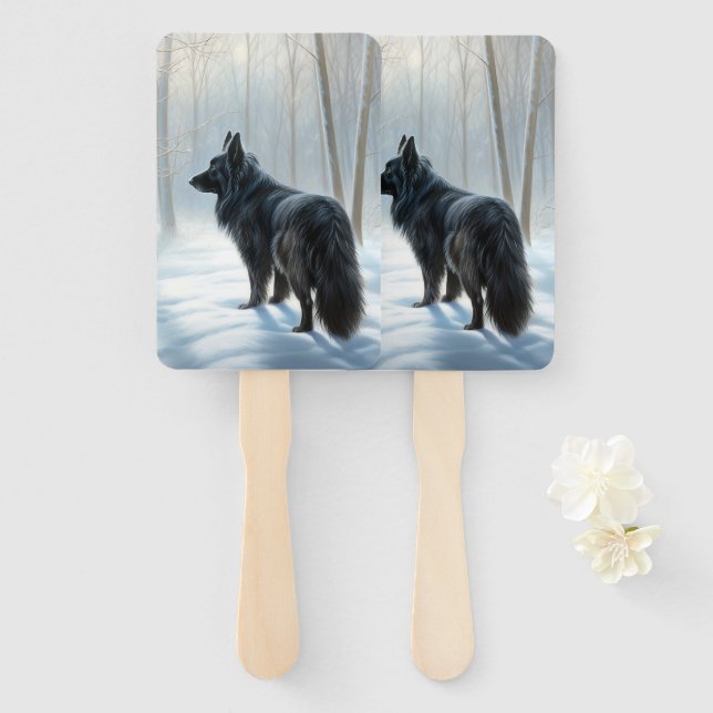 Belgischer Schafhund lässt Schnee Weihnachten Fächer (Vorne und Hinten)