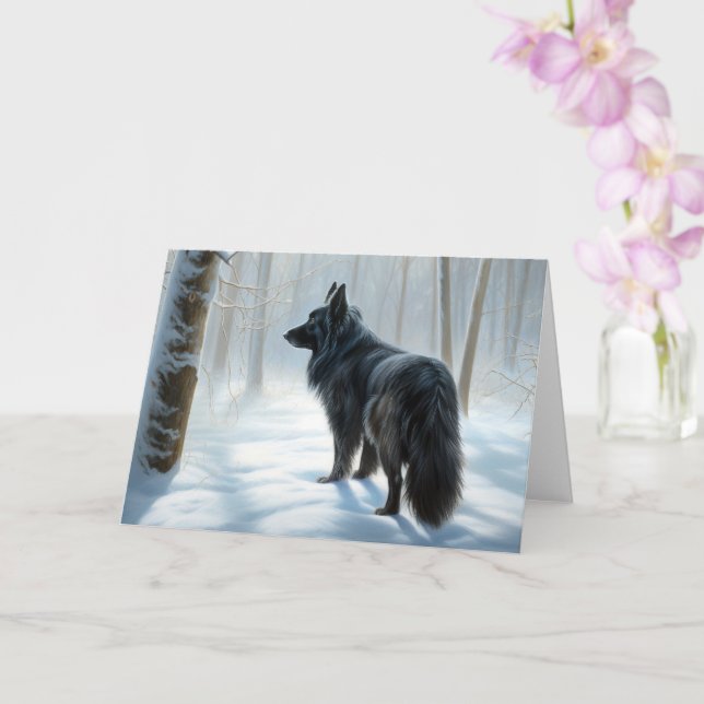Belgischer Schafhund lässt Schnee Weihnachten Karte (Orchidee)