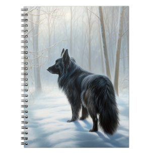 Belgischer Schafhund lässt Schnee Weihnachten Notizblock