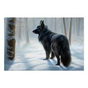Belgischer Schafhund lässt Schnee Weihnachten Poster