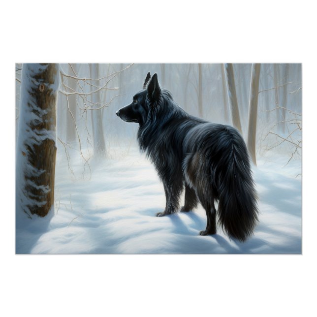 Belgischer Schafhund lässt Schnee Weihnachten Poster (Vorderseite)