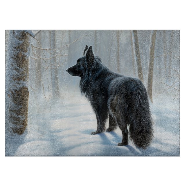 Belgischer Schafhund lässt Schnee Weihnachten Schneidebrett (Vorderseite)