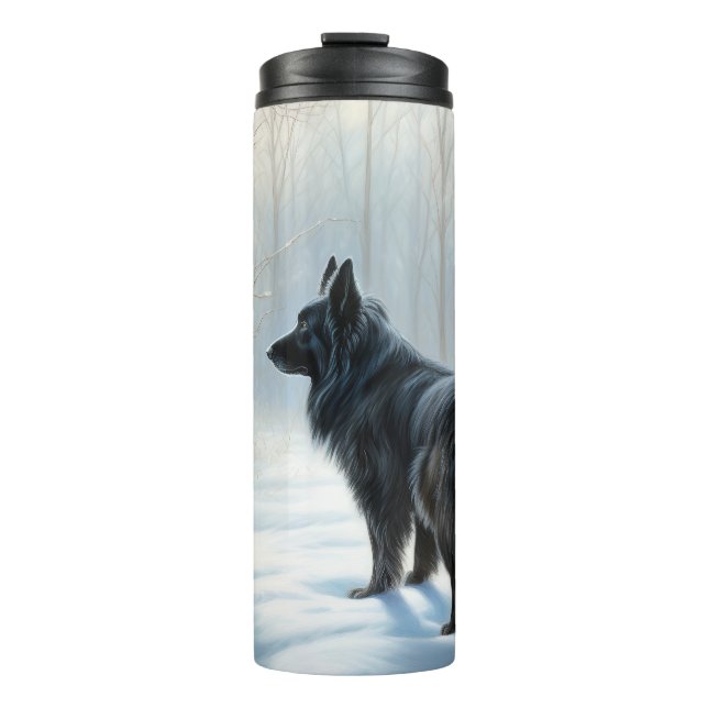 Belgischer Schafhund lässt Schnee Weihnachten Thermosbecher (Vorderseite)