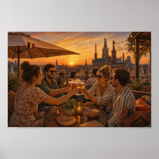 Belgischer Sonnenuntergangs-Poster für Dachpartys Poster