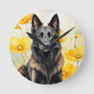 Belgischer Tervuren-Hundefreund und Mohnblumen Runde Wanduhr