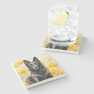 Belgischer Tervuren-Hundefreund und Mohnblumen Steinuntersetzer